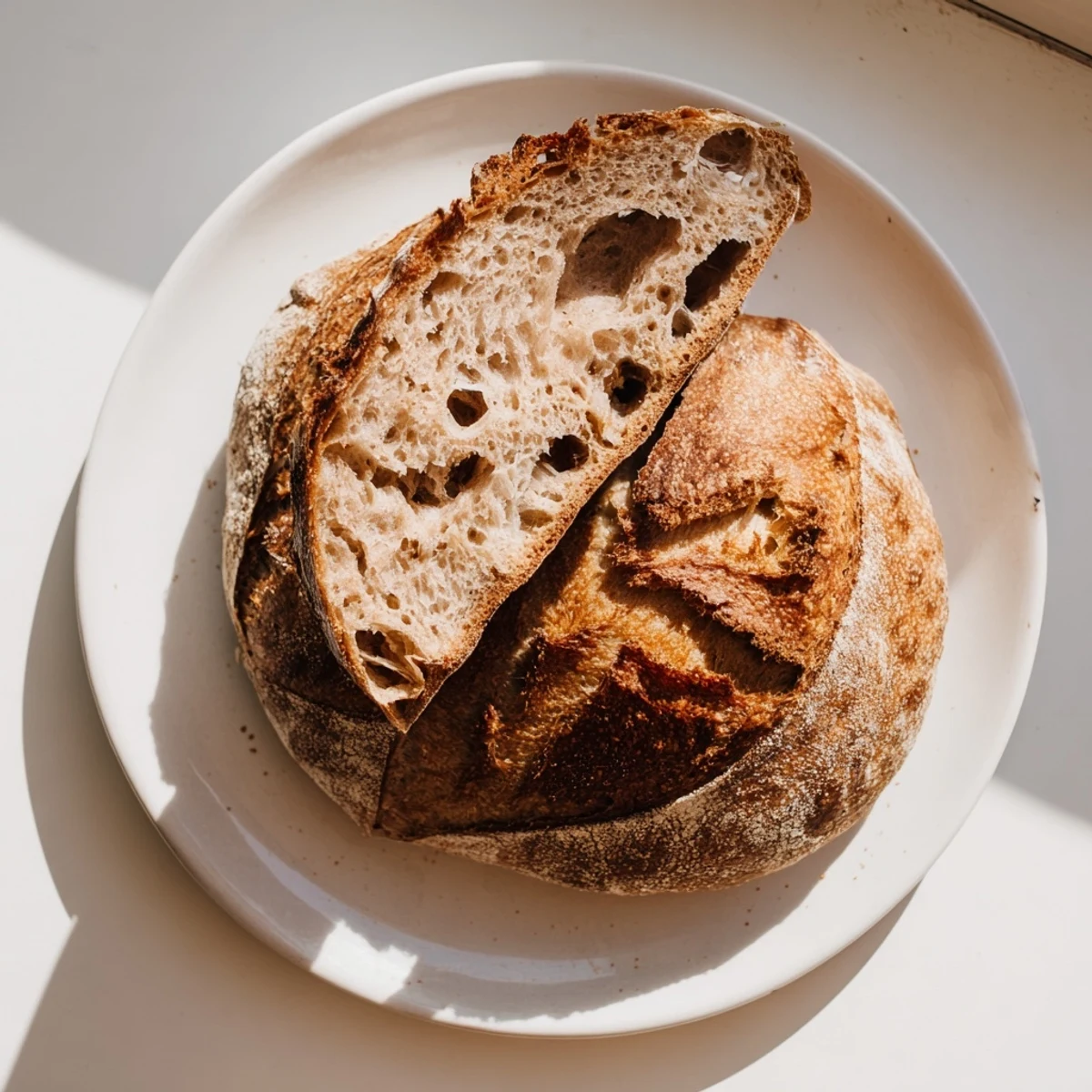 Freshly baked sourdough bread cooling on wire rack with artisan patterns