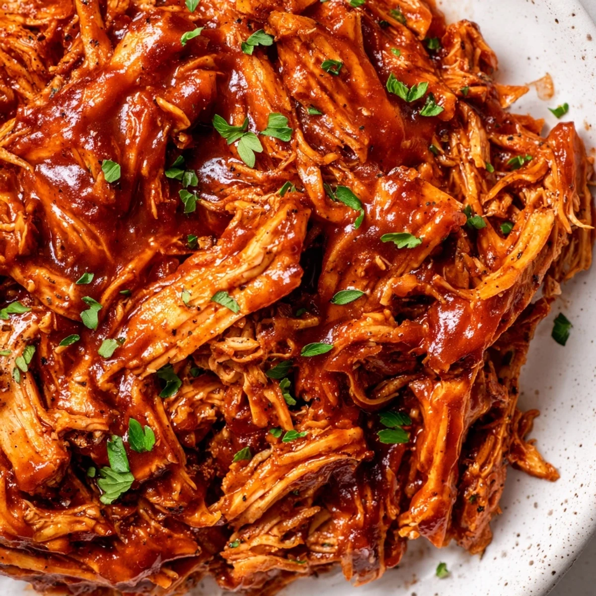 Savory Sweet Baby Ray's Crockpot Chicken shredded and coated in sticky, caramelized honey BBQ glaze