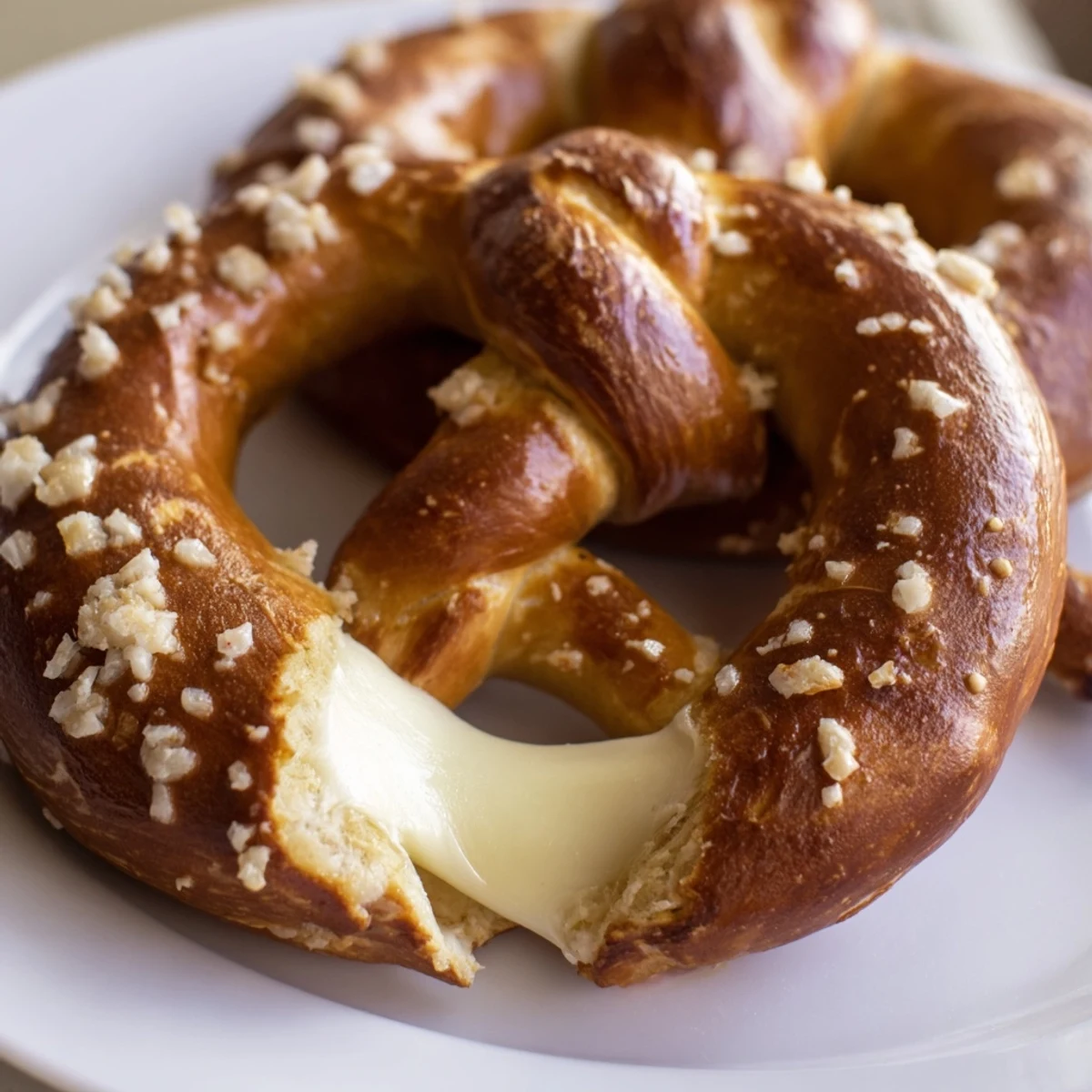 Chewy mozzarella stuffed soft pretzels twisted into classic shapes with gooey melted cheese inside