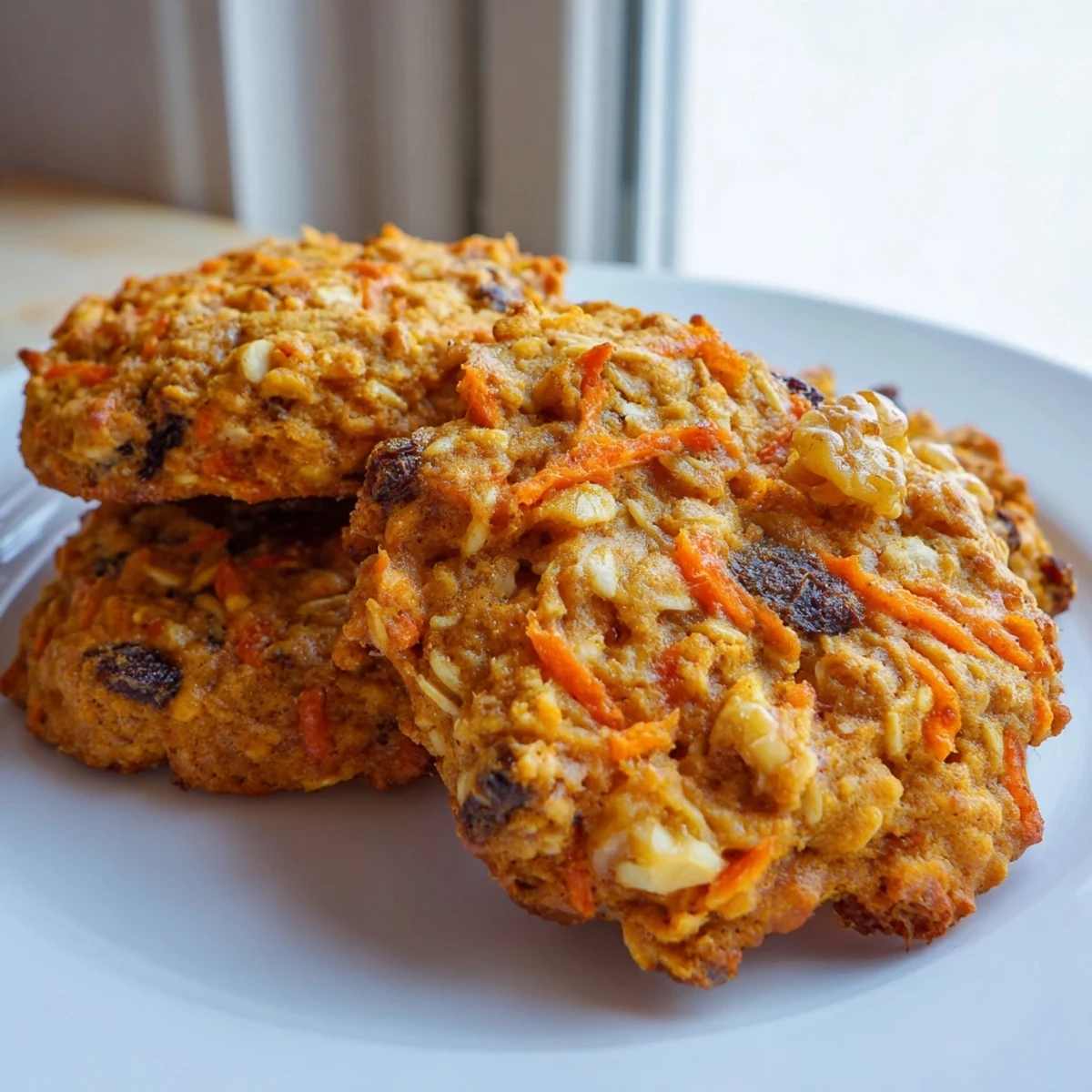 Soft chewy carrot cake cookies fresh from the oven on a wire cooling rack