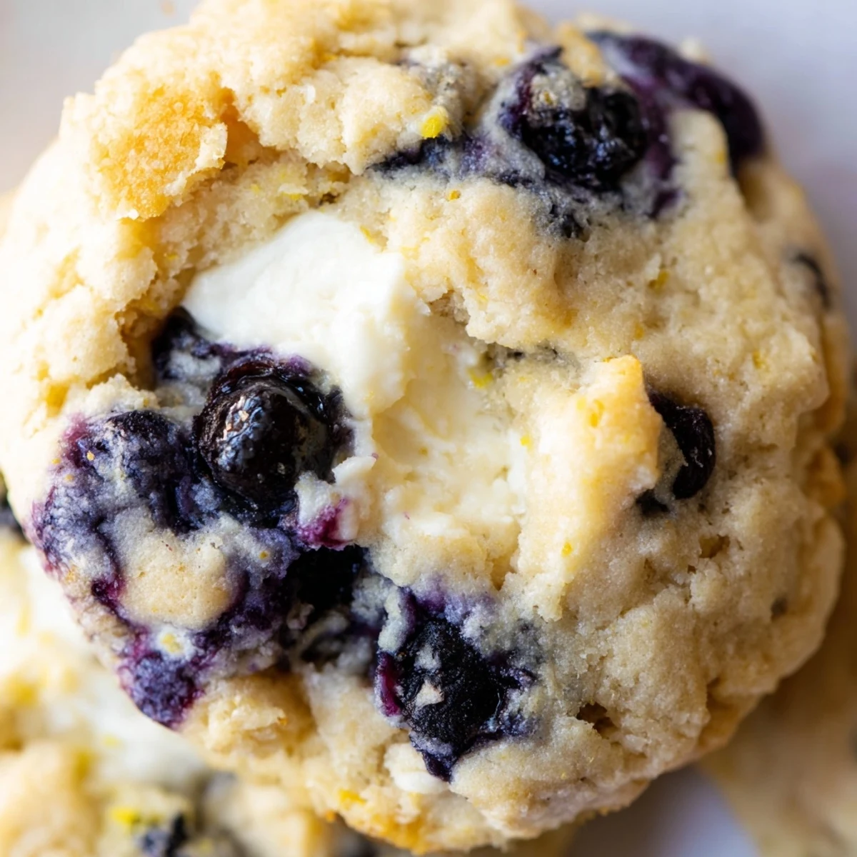 Chewy lemon blueberry cheesecake cookies bursting with juicy berries and creamy centers