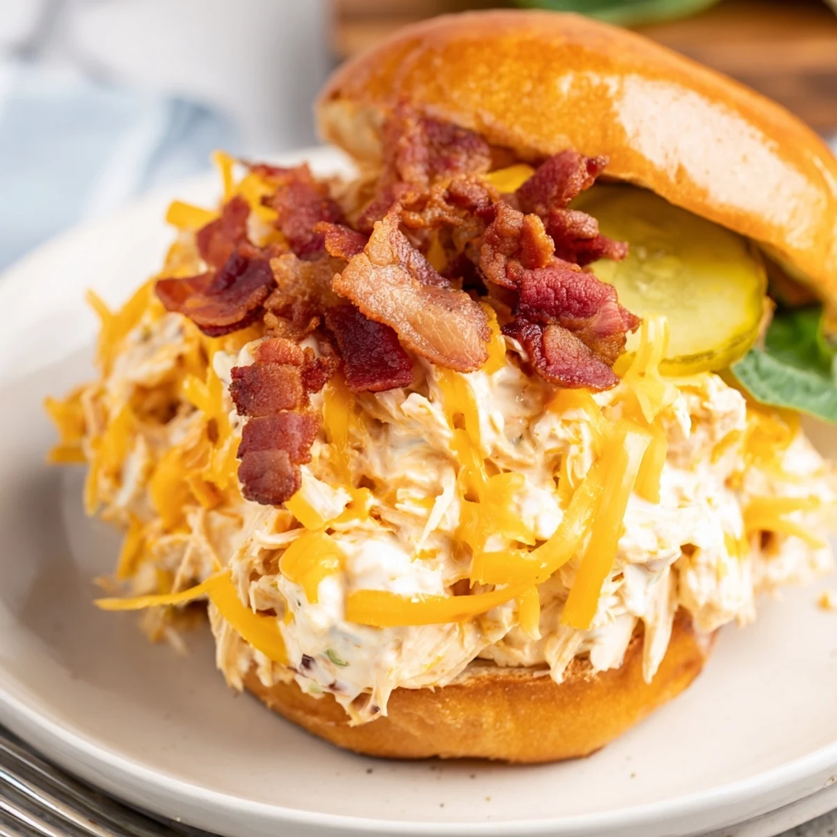 Warm Crack Chicken Sandwiches piled with gooey cheddar, crisp bacon, and pickles