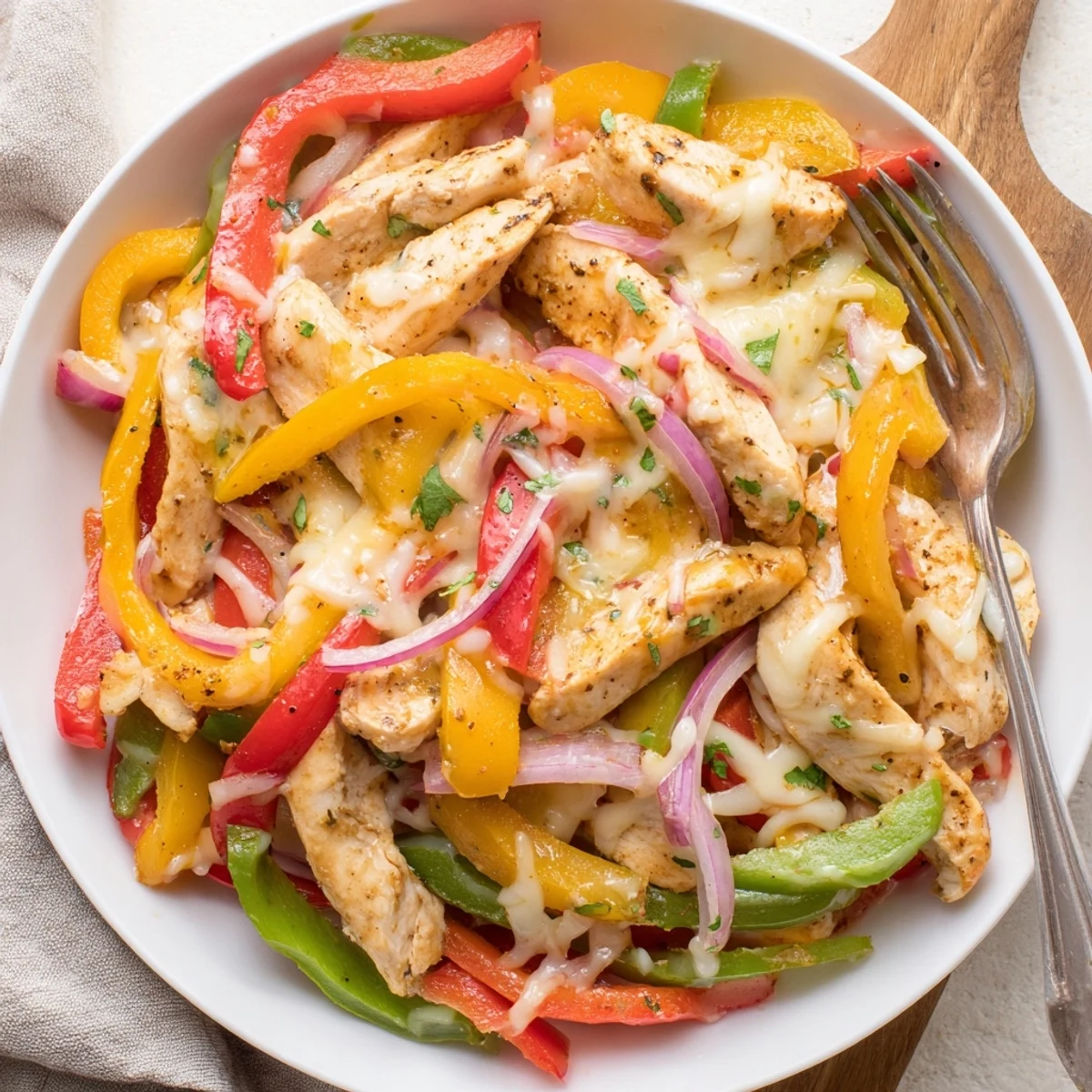Served hot with warm corn tortillas, Cheesy Baja Chicken Bell Pepper Skillet satisfies
