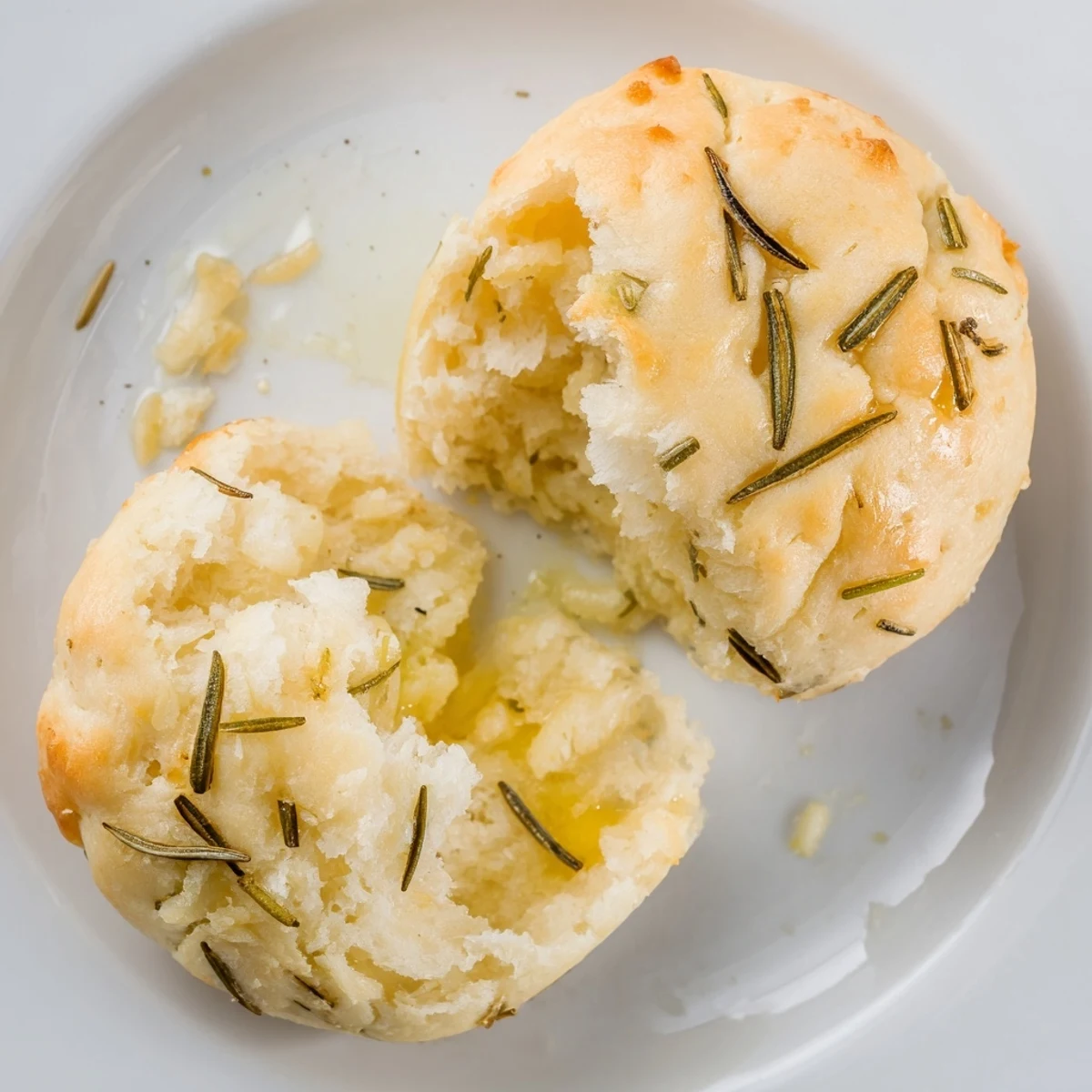 Golden Garlic Rosemary Focaccia Muffins served warm beside soup, herb-scented bites.