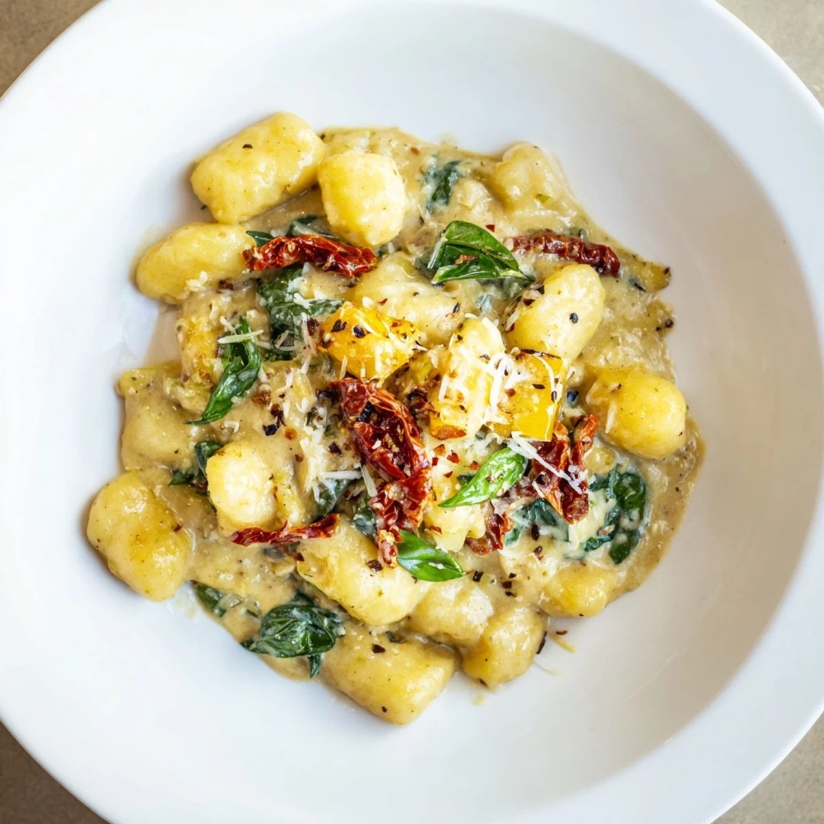 Buttery Marry Me Gnocchi tossed with wilted spinach, Parmesan, fragrant garlic