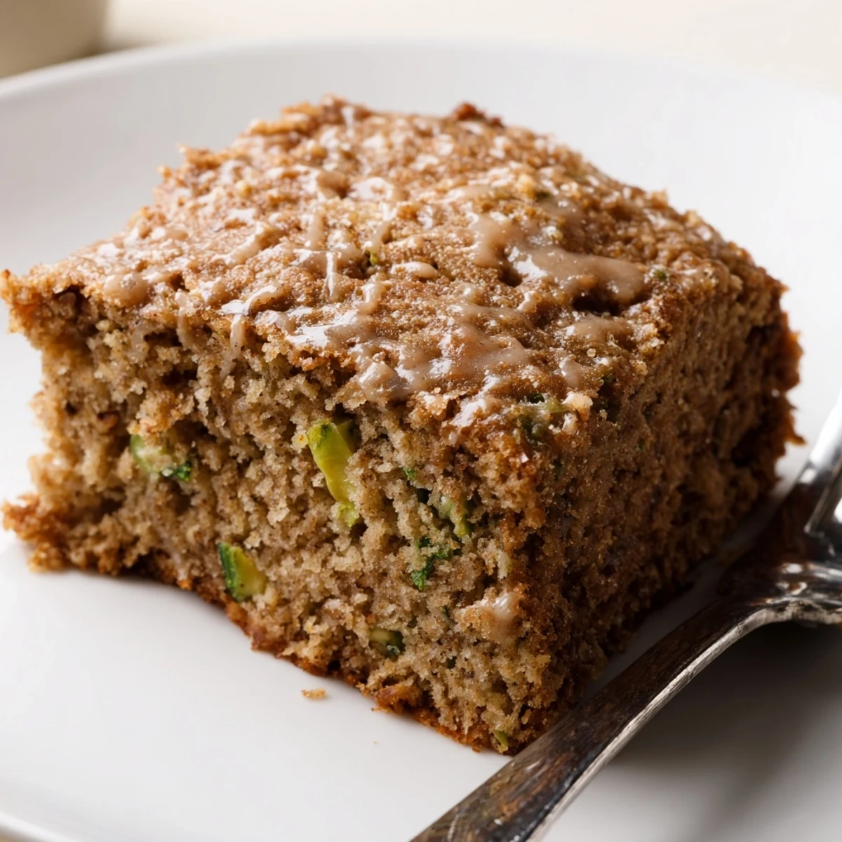 Moist Zucchini Cake With Brown Sugar Icing cooling on a wire rack