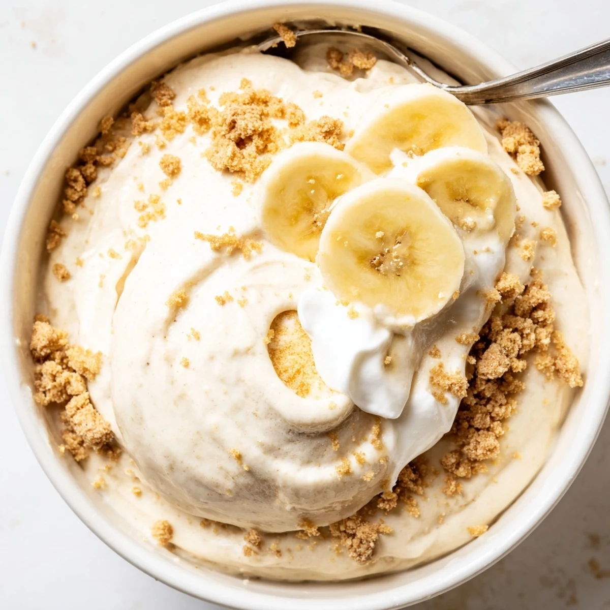 Ninja Creami Banana Cream Pie Ice Cream, silky banana custard with graham swirls