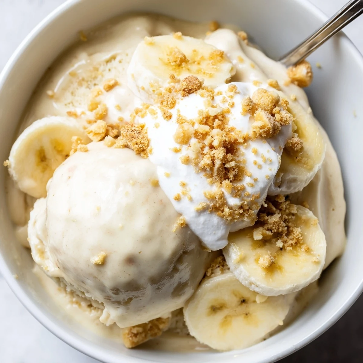 Ninja Creami Banana Cream Pie Ice Cream churned overnight, ready to scoop