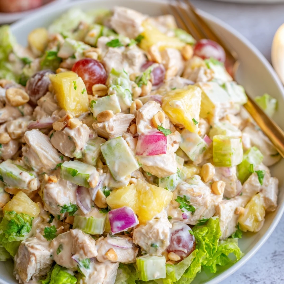 Chilled Hawaiian Chicken Salad Recipe tossed with grapes, celery crunch, fresh cilantro