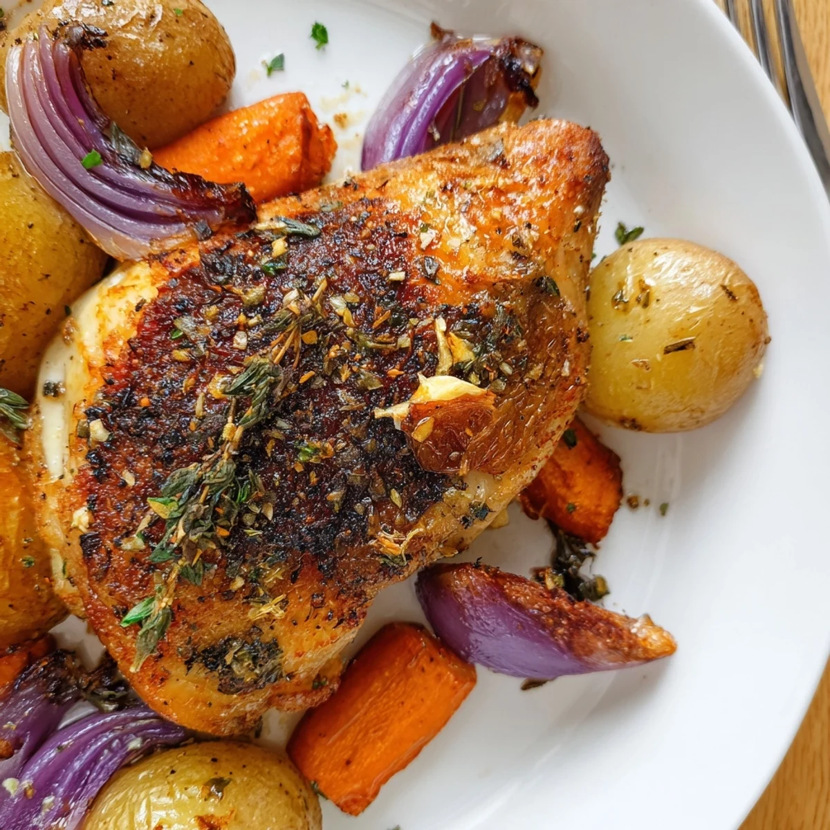 Roasted Sheet Pan Chicken And Potatoes, fork-tender vegetables, fragrant garlic and herbs.