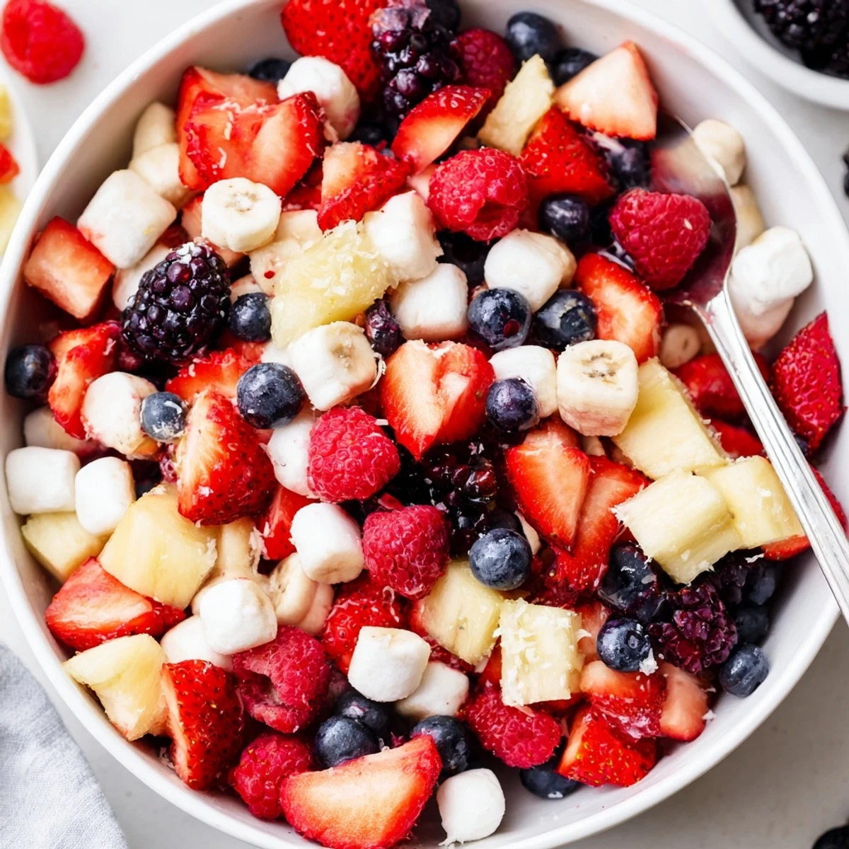 Red White And Blue Fruit Salad with juicy berries and tangy lime dressing