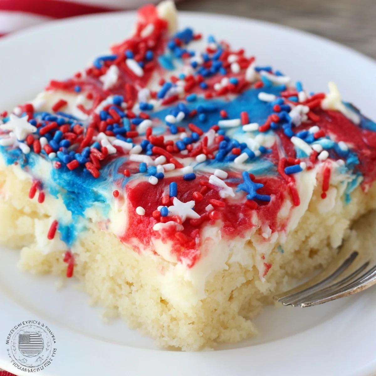 Patriotic Sugar Cookie Bars 4th Of July Dessert Recipe soft buttery topped with sprinkles