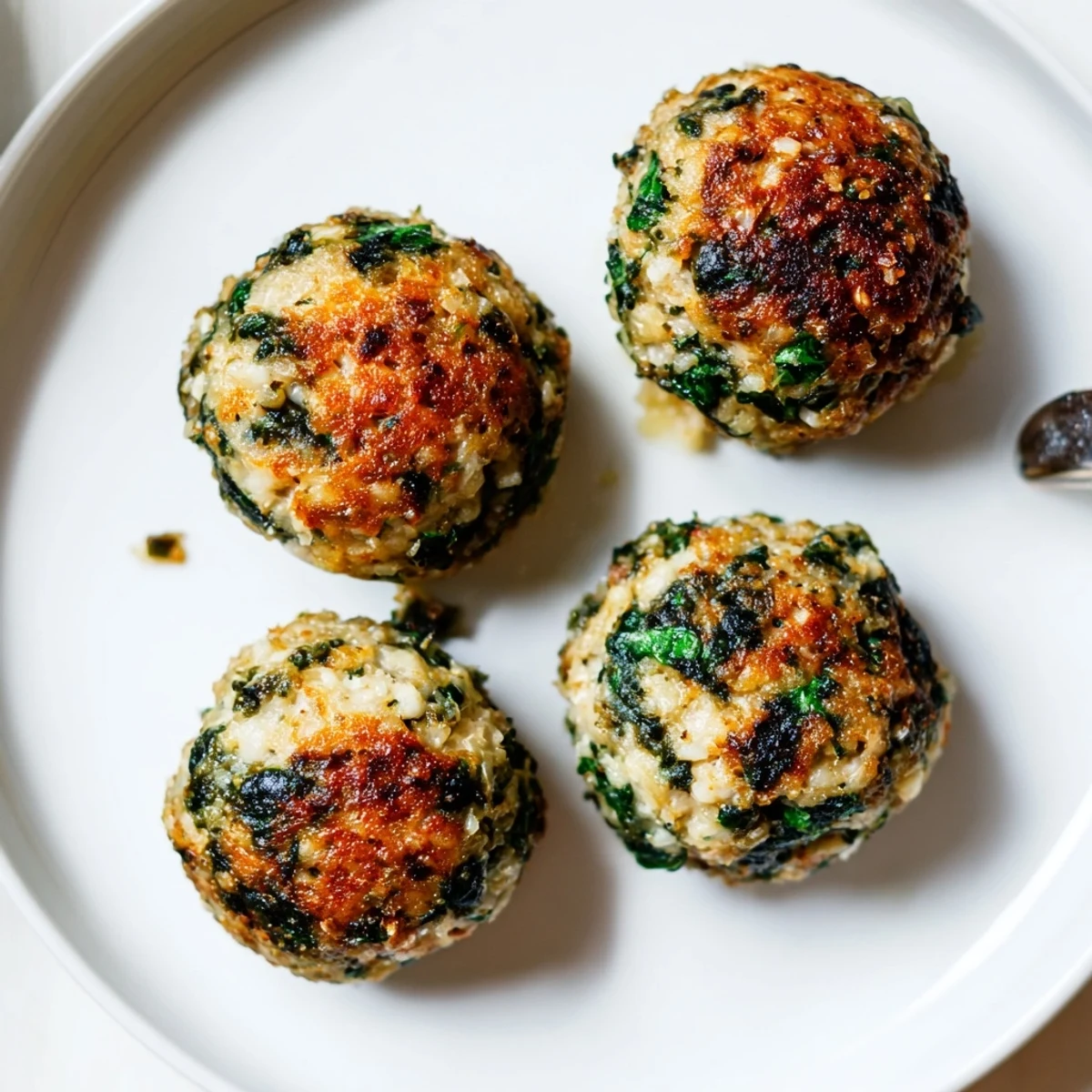 Oven-baked Low Carb Spinach Chicken Meatballs with aromatic garlic and Parmesan  