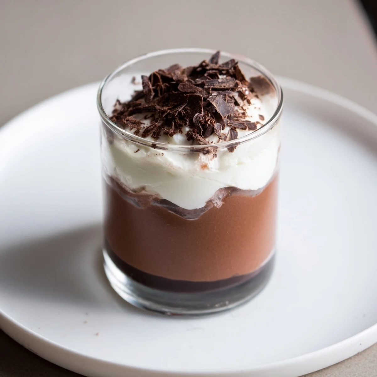 Triple Chocolate Mousse Cups layered in glasses, rich velvety textures, chilled.
