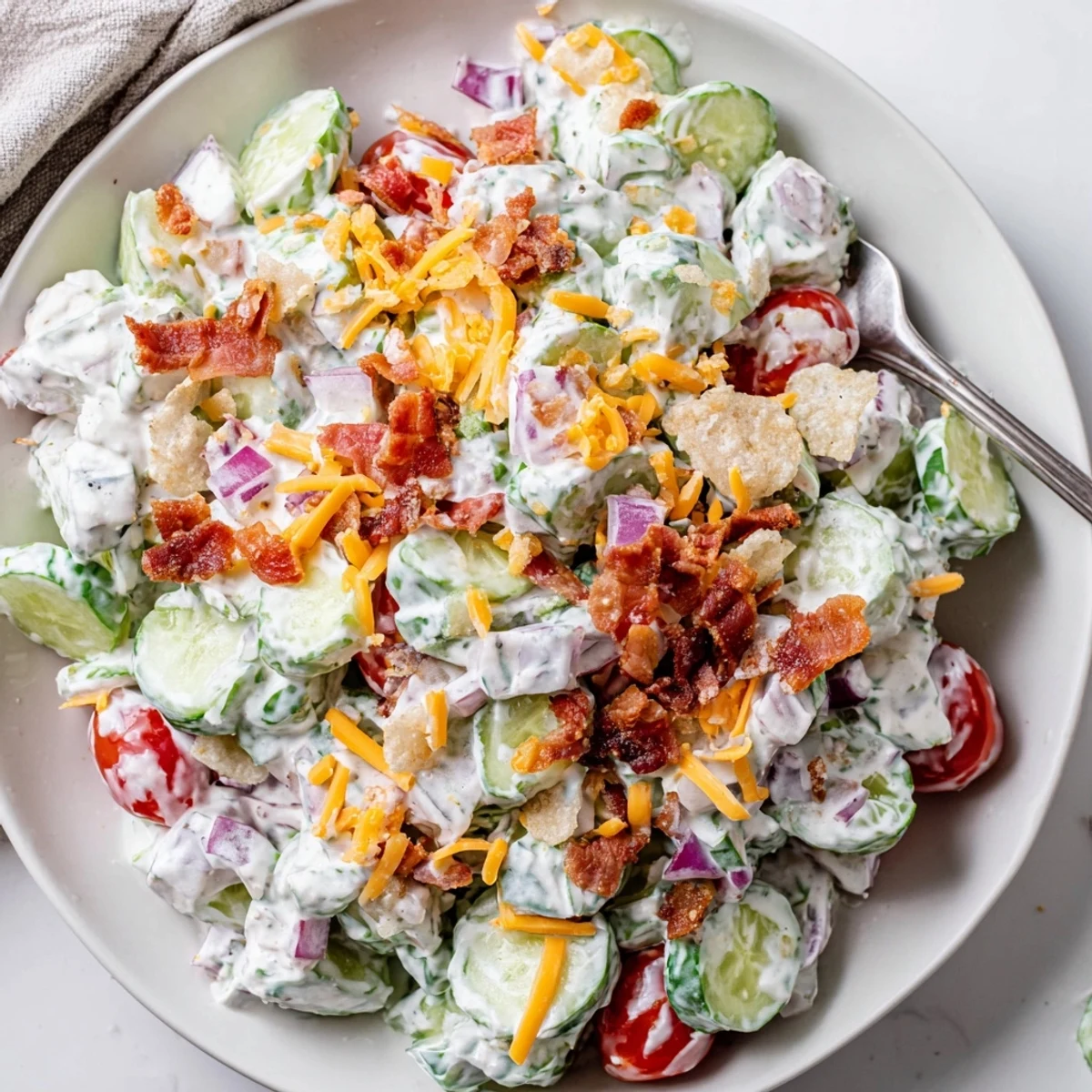 Bright Cucumber Ranch Crack Salad Recipe Delight tossed in creamy ranch, served picnic-style.