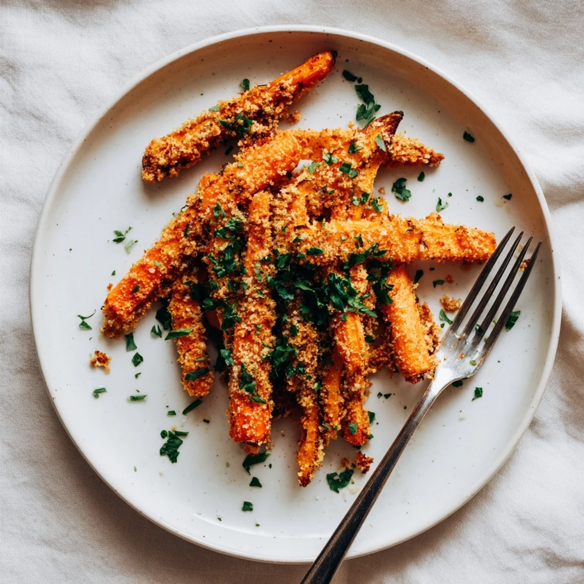 Tender parmesan carrots arranged in single layer with golden brown cheese coating