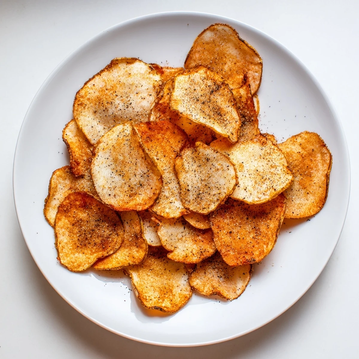 Crispy low-carb radish chips spilling from a wooden bowl, showing their golden toasted edges