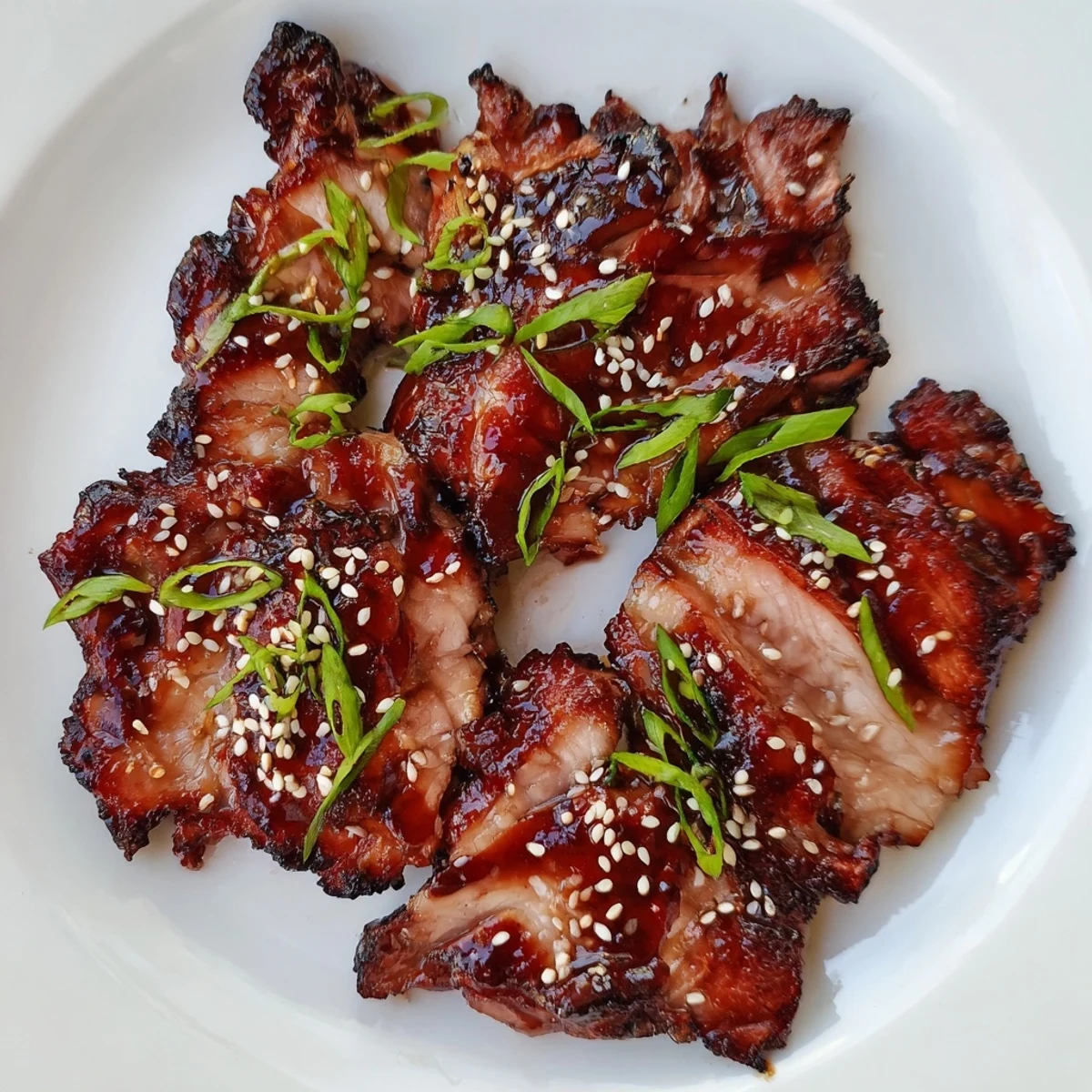 Caramelized authentic char siu chicken resting on a wire rack after roasting to glossy perfection