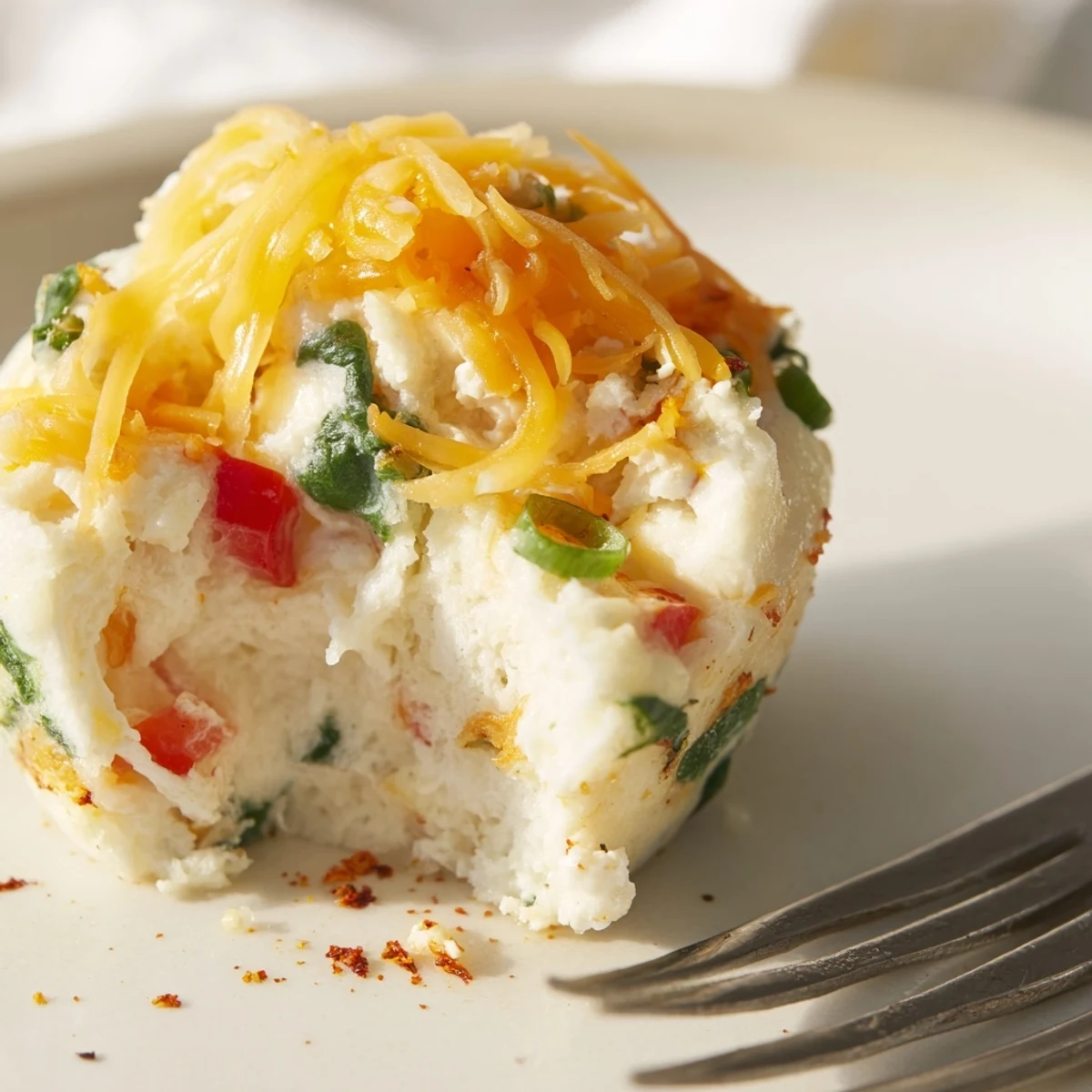 Warm plate holds High Protein Egg White Bites With Cottage Cheese, light and airy.