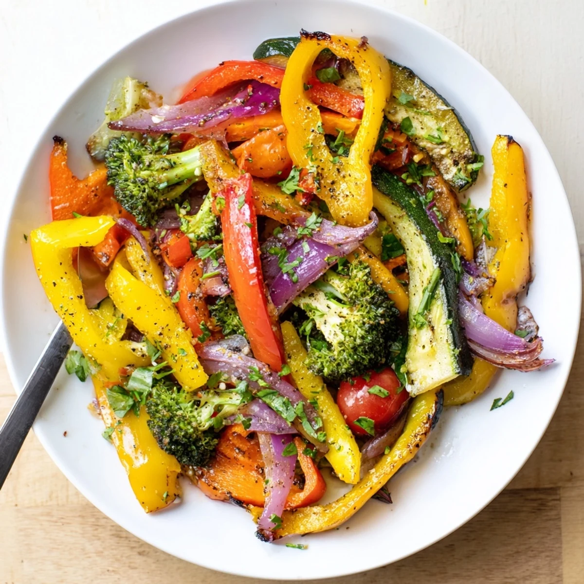 Bright Garlic Infused Olive Oil Sauteed Veggies sizzling in skillet, fragrant.