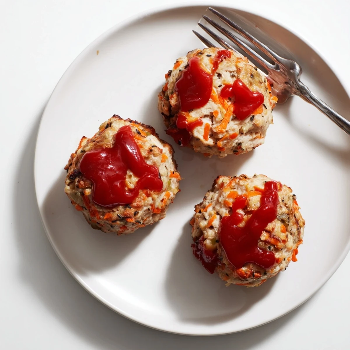 Healthy mini turkey meatloaf muffins with oats and veggies served alongside fresh green salad