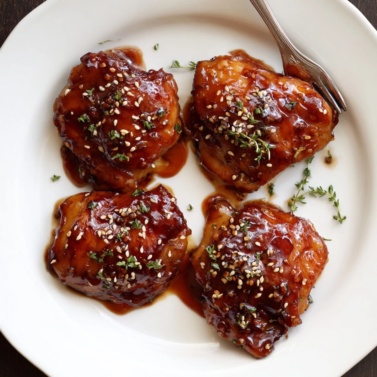 Crockpot Honey Garlic Chicken served with sesame seeds and bright parsley garnish