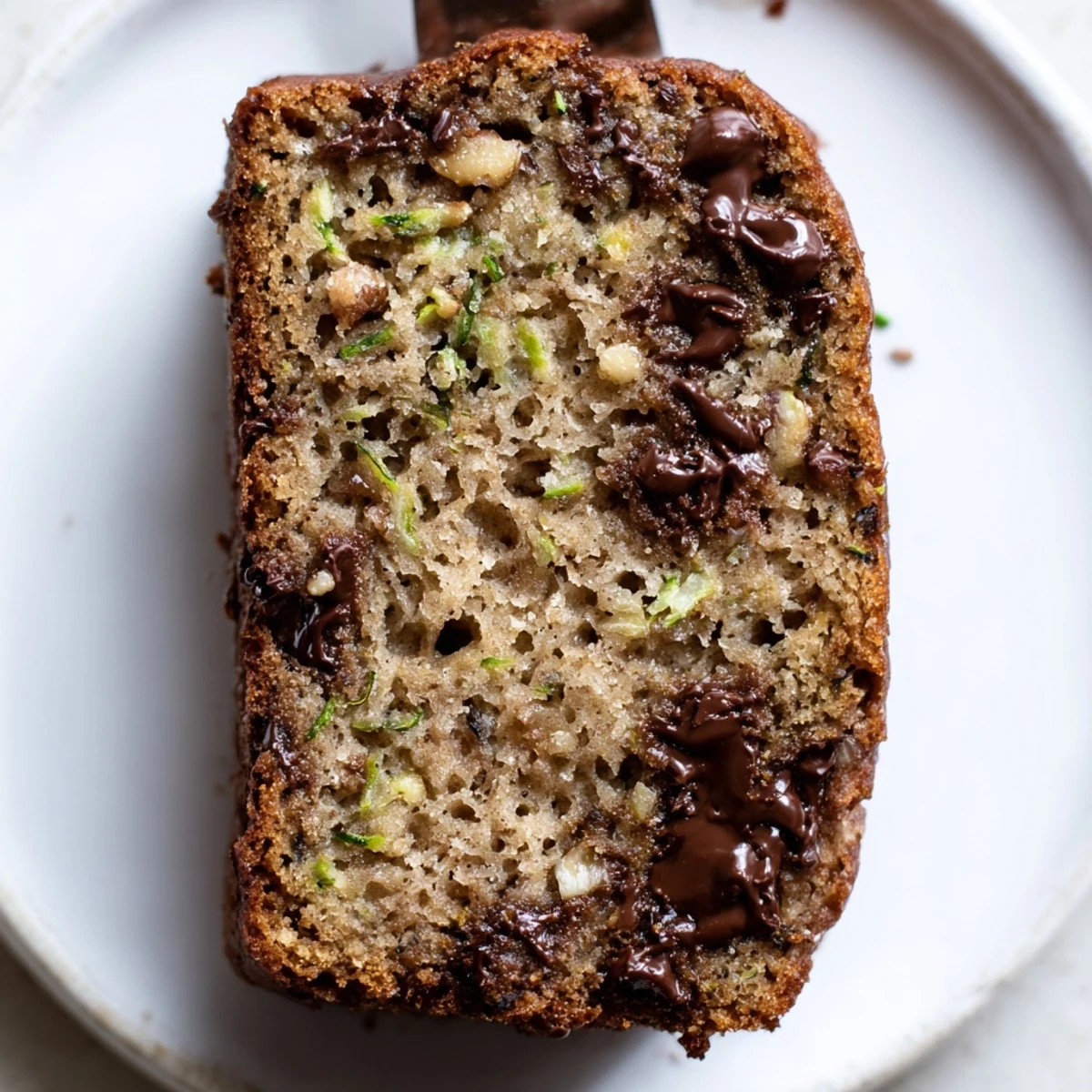 Zucchini Banana Bread warm from the oven, golden crust, tender crumb