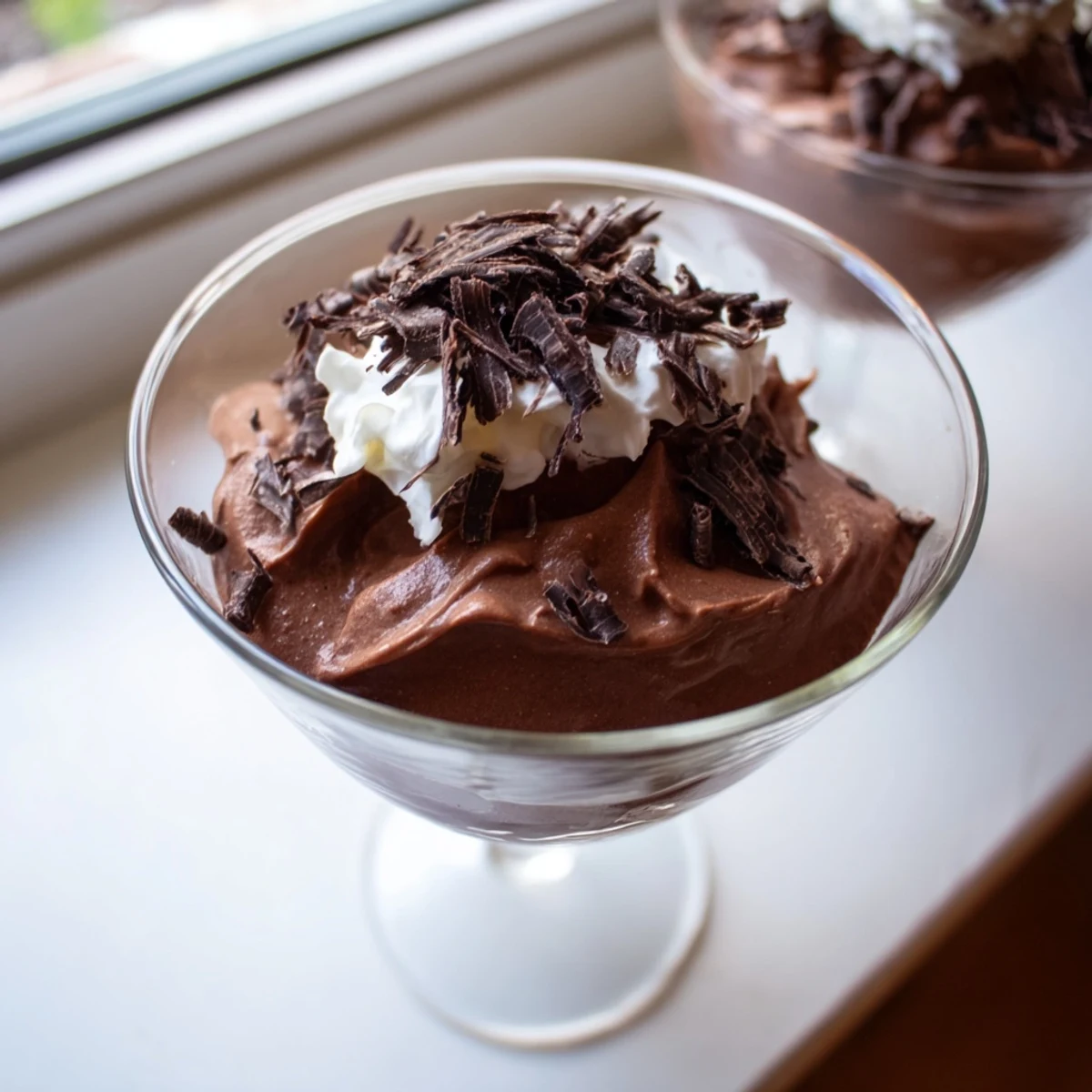 Rich and airy chocolate mousse spooned into ramekins chilling in the fridge