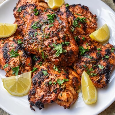 A close-up of Cajun Spiced Grilled Chicken Thighs on a grill, smoky and perfectly charred for serving.