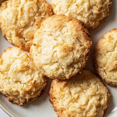 Soft and buttery coconut cookies studded with sweet shredded coconut fresh from oven